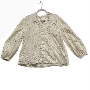 Forgotten Grace Cream Eyelet Lace Blouse XXL 100% Cotton Boho Button Top